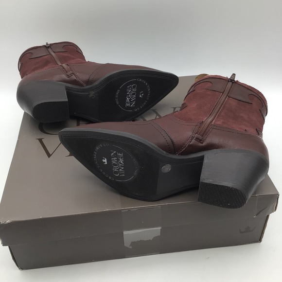 Crown Vintage CV-IZZIE Women Rum Leather Suede Western Ankle Boots Size 6.5M NEW - Picture 5 of 6